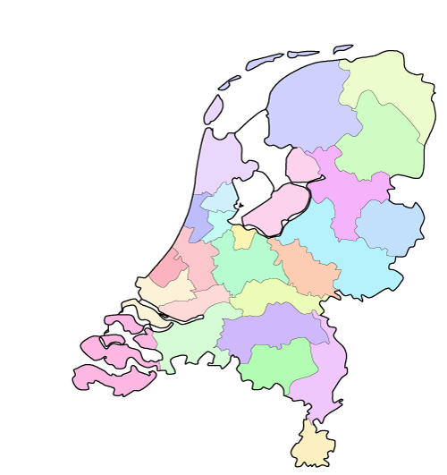 Kaart van Nederland met samenwerkingsgebieden voor GGD'en (GGD-regio's)