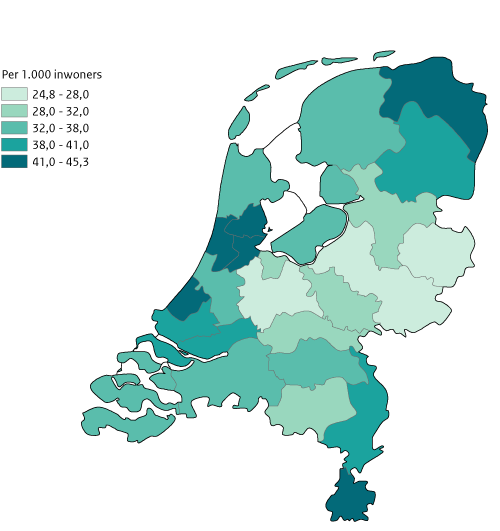 Kaart van Nederland A-1 inzetten per RAV-regio