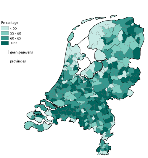 Kaart Nederland griepvaccinaties 2020-2021 per gemeente 
