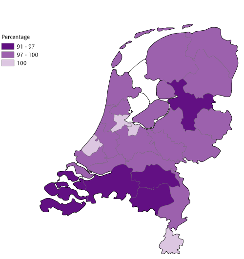 Kaart NL Inwoners binnen bereik ambulancestandplaats 2023