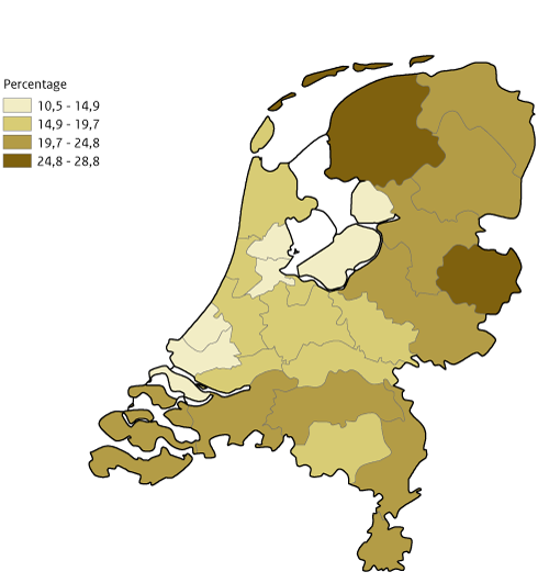 Kaart NL per GGD-regio bingedrinken jongeren 2023