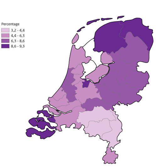 Kaart NL per GGD-regio roken jongeren 2023