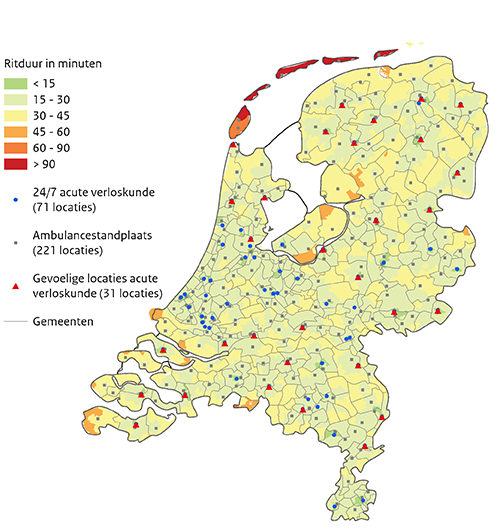 Krt NL Verloskunde: gevoelige ziekenhuizen Ritduur in minuten 2025