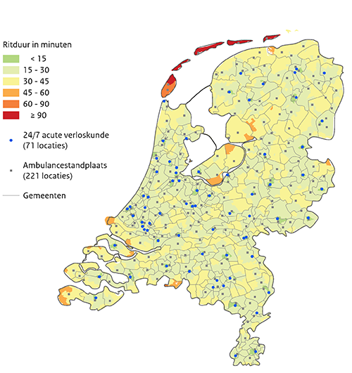 Krt NL Ambulance bereik ritduur ac. verloskunde binnen 45 min 2025